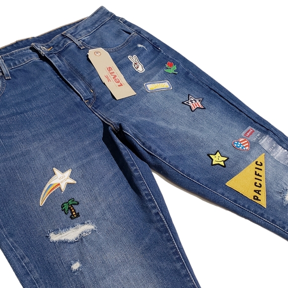 Levis 721 High Rise Skinny Womens Jeans 32x30 Pac Heights Patch Work NWT - Picture 2 of 12